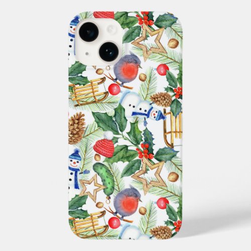 Merry Christmas Elegant Holiday leaves pattern Case_Mate iPhone 14 Case