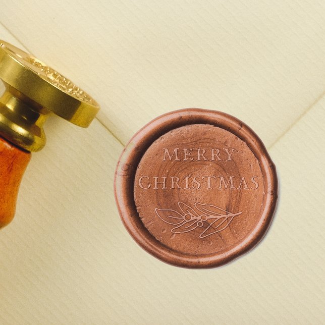 Merry Christmas Elegant Holly Sprig Wax Seal Stamp (Creator Uploaded)