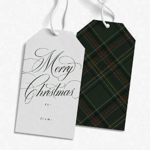Merry Christmas elegant hunter green plaid holiday Gift Tags