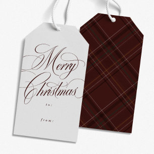 Merry Christmas elegant maroon plaid holiday Gift Tags