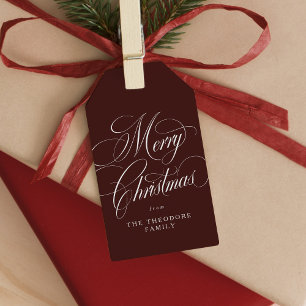 Merry Christmas elegant maroon plaid holiday Gift Tags