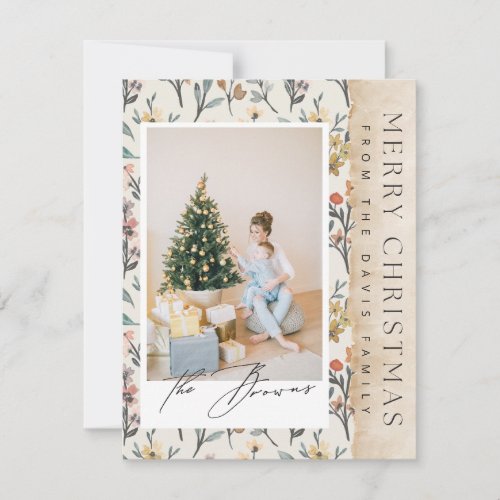 Merry christmas elegant minimalist vintage brown holiday card