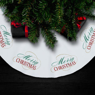 Merry Christmas Elegant Modern Holiday Script Brushed Polyester Tree Skirt