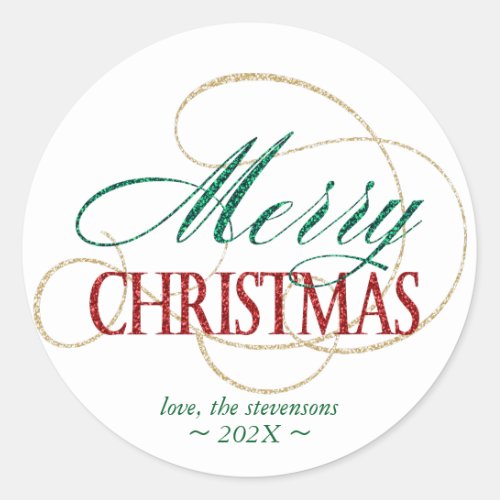 Merry Christmas Elegant Modern Holiday Script Classic Round Sticker