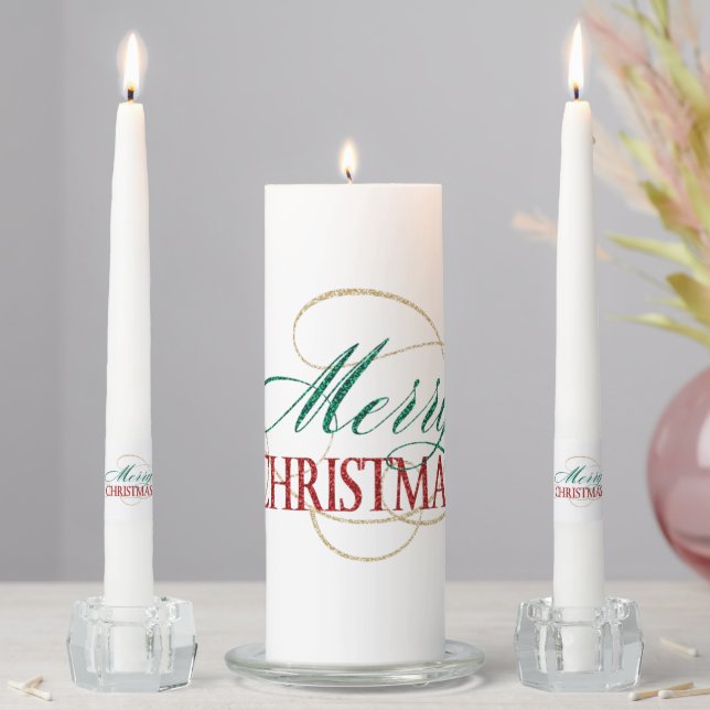 Merry Christmas Elegant Modern Holiday Script Unity Candle Set (In Situ)
