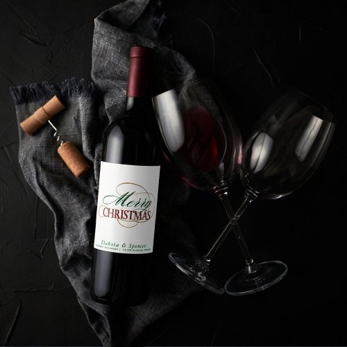 Merry Christmas Elegant Modern Holiday Script Wine Label