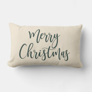Merry Christmas Elegant Modern Script Green Lumbar Pillow