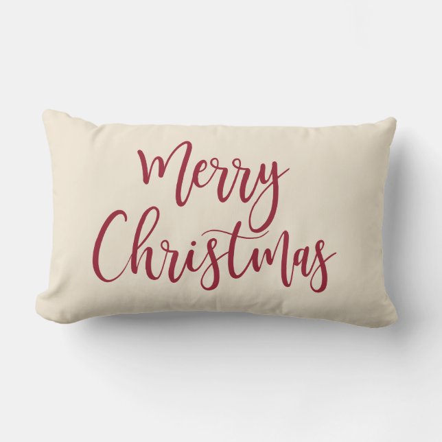 Merry Christmas Elegant Modern Script Red Lumbar Pillow (Front)