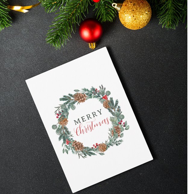Merry Christmas Elegant Non-Photo Wreath Holiday Card (Merry Christmas Elegant Non-Photo Wreath Christmas Card)