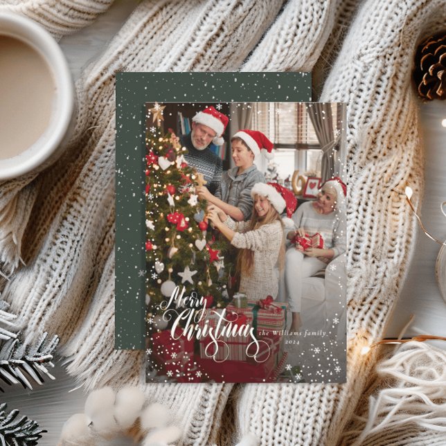 Merry Christmas Elegant One Photo Snow Frame Card (Creator Uploaded)