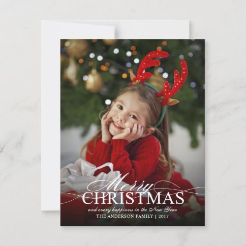 Merry Christmas Elegant Photo with Text Overlay Holiday Card