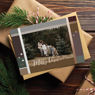 Merry Christmas Elegant Plaid Pattern Photo Frame Foil Holiday Card