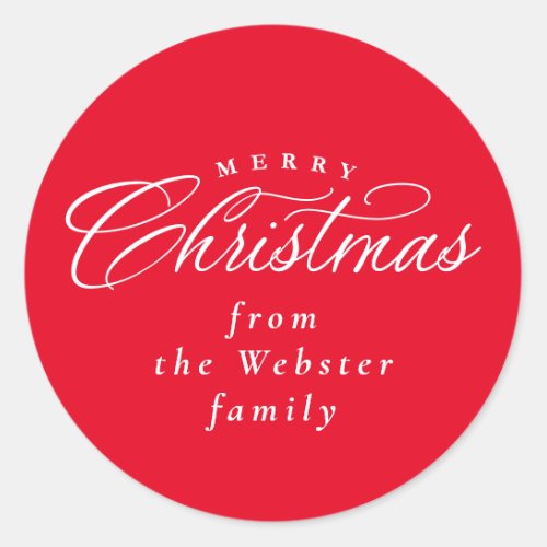 Merry Christmas elegant red holiday gift  Classic Round Sticker