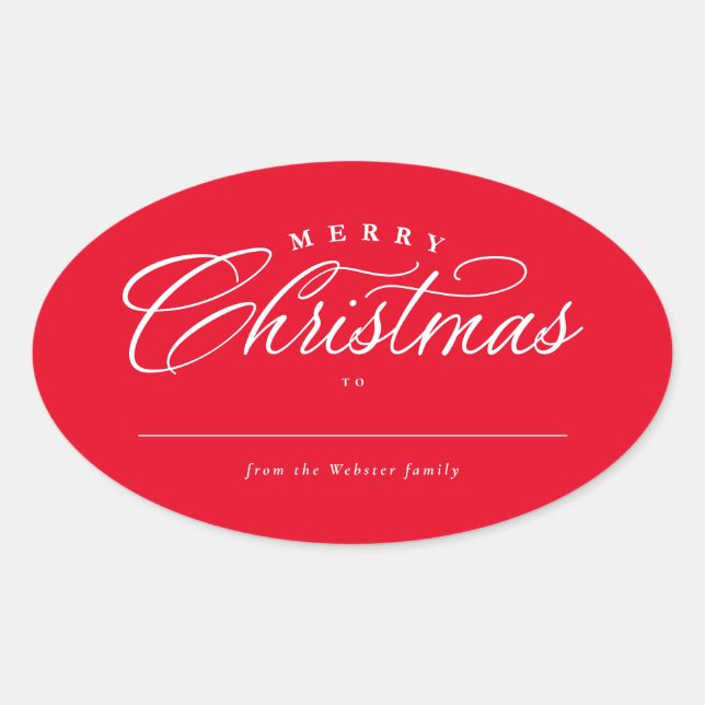 Merry Christmas elegant red holiday gift  Oval Sticker (Front)