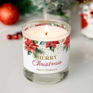 Merry Christmas Elegant red poinsettia gold Scented Candle