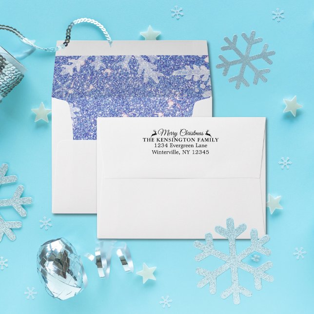 Merry Christmas Elegant Reindeer Address Envelope (Blue Snowflake Classy Christmas Personalized Envelope)