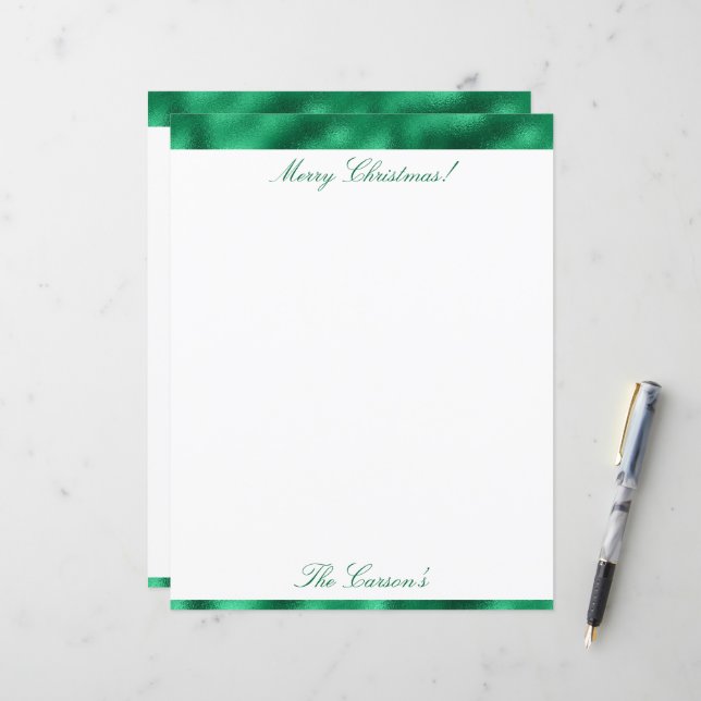 Merry Christmas Elegant Satin Metallic Stationary (Front/Back In Situ)
