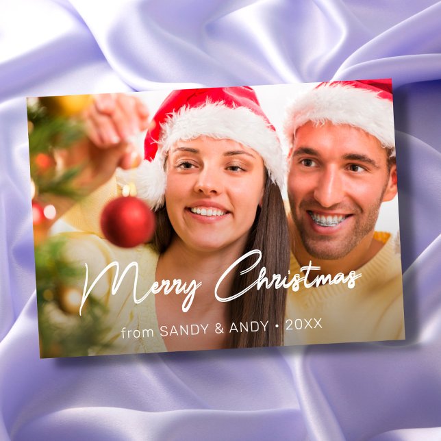 Merry Christmas Elegant Script 2 Side Design Photo Holiday Card (Creator Uploaded)