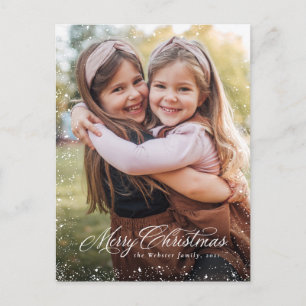 Merry Christmas elegant script classic one photo Holiday Postcard