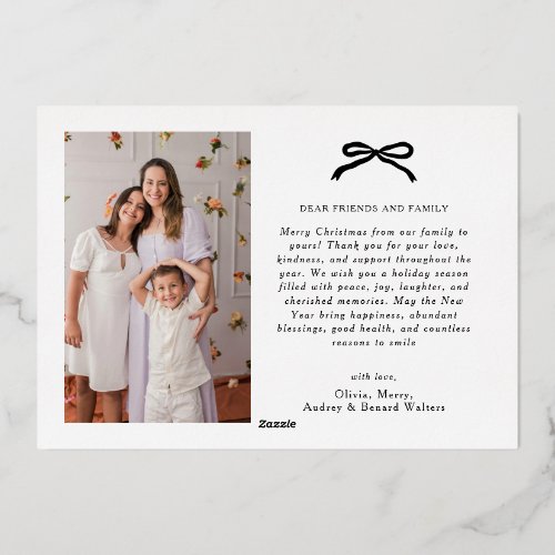 Merry Christmas Elegant Script Family Photo Foil Holiday Card