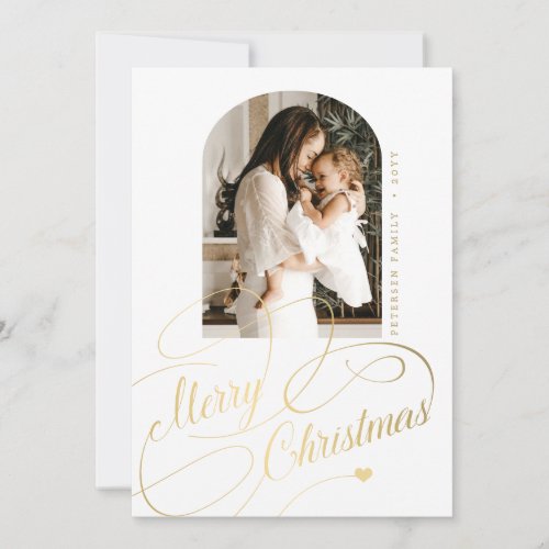 Merry Christmas elegant script family photo Holiday Card