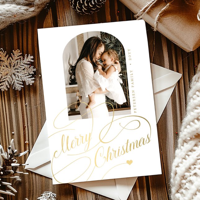 Merry Christmas elegant script family photo Holiday Card (Creator Uploaded)
