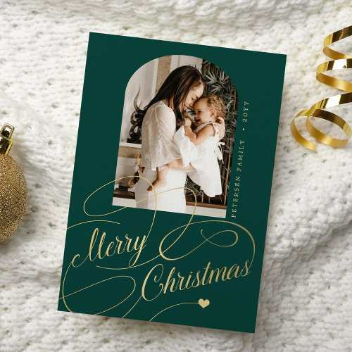 Merry Christmas elegant script family photo Holiday Card