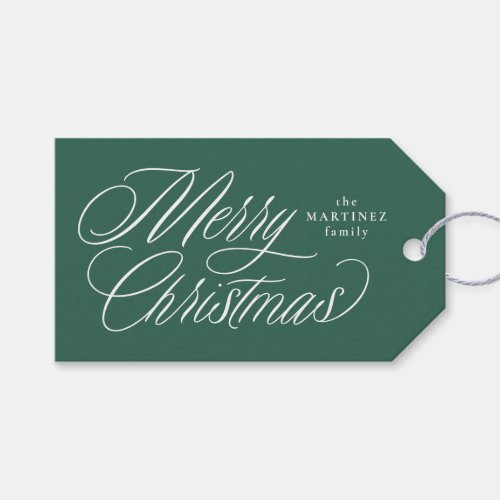 Merry Christmas elegant script green holiday Gift Tags