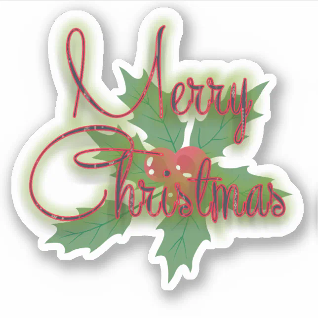 Merry Christmas Elegant Script And Greenery Sticker Zazzle 7885