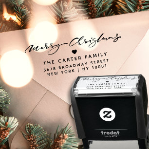 Merry Christmas Elegant Script Heart Return Addres Self-inking Stamp