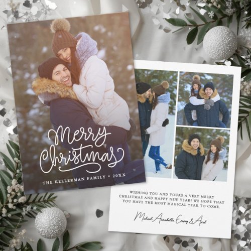 Merry Christmas Elegant Script Minimal Photo  Holiday Card