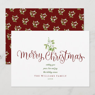 Merry Christmas Elegant Script Mistletoe Holiday Card