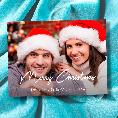 Merry Christmas Elegant Script Photo 2 Side Design Holiday Postcard