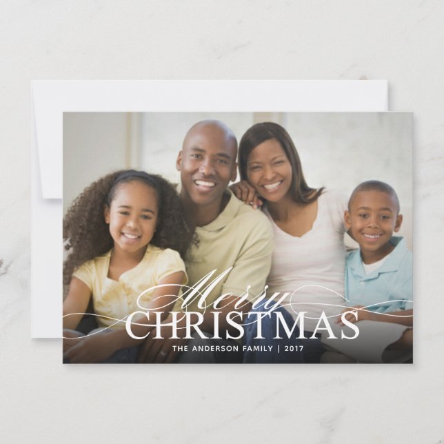 Merry Christmas Elegant Script Photo Flat Card (Front)