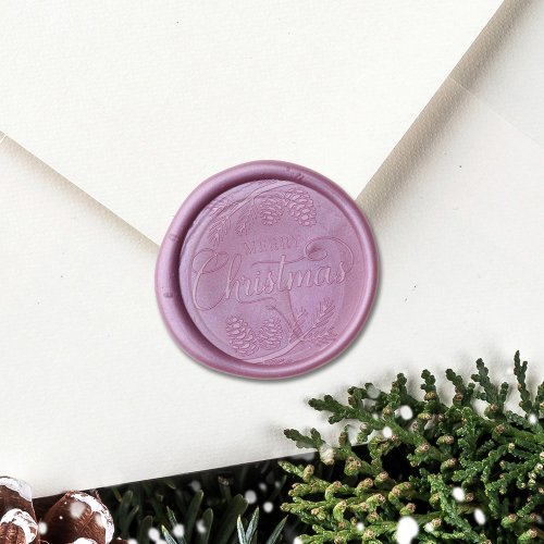 Merry Christmas Elegant Script Pine Cones Wax Seal Sticker