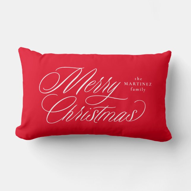 Merry Christmas elegant script red holiday Lumbar Pillow (Front)