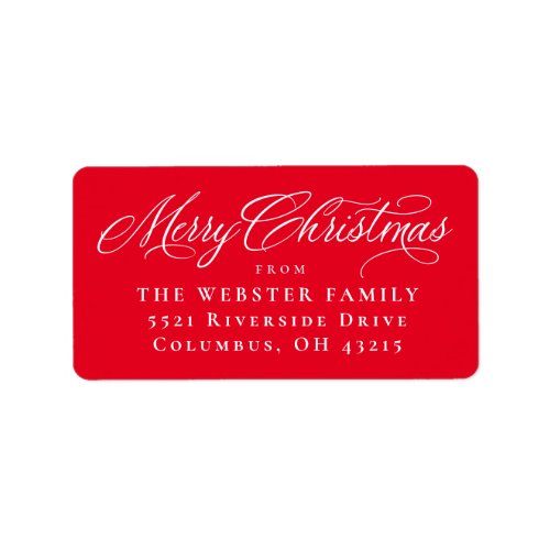 Merry Christmas elegant script red return address Label