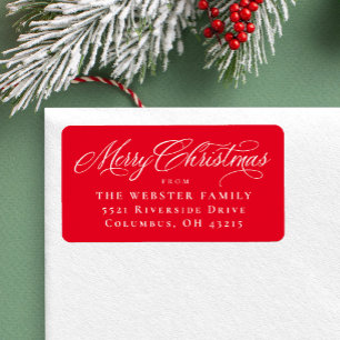 Merry Christmas elegant script red return address Label