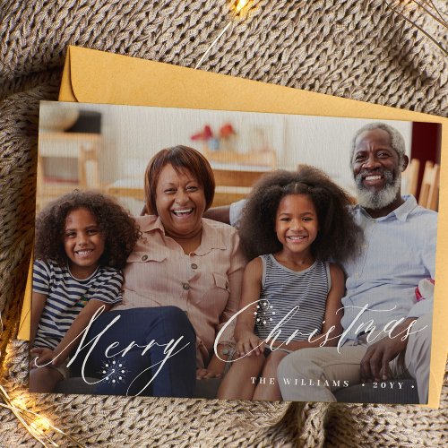 Merry Christmas elegant script simple photo Holiday Card