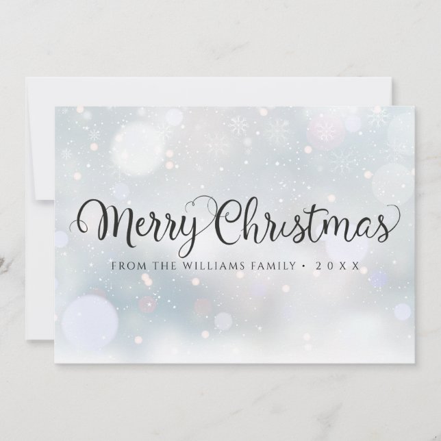 Merry Christmas Elegant Script Snowflakes Holiday Card (Front)