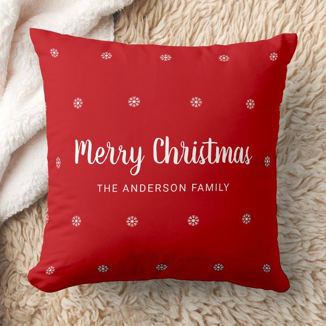 Merry Christmas Elegant Script Text Family Name Throw Pillow (Creator Uploaded)