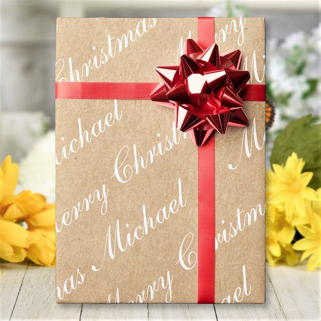 Merry Christmas Elegant Script Text Kraft Style Wrapping Paper (Creator Uploaded)