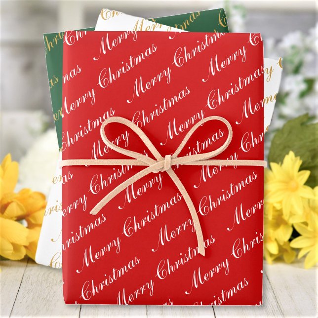 Merry Christmas Elegant Script Text Wrapping Paper Sheets (Creator Uploaded)