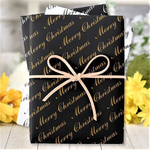 Merry Christmas Elegant Script Text Wrapping Paper Sheets