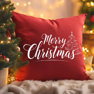 Merry Christmas Elegant Script Typography Red Throw Pillow