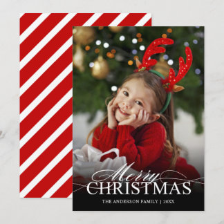 Merry Christmas Elegant Script White Text Overlay Holiday Card