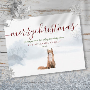 Merry Christmas Elegant Script Winter Fox  Postcard