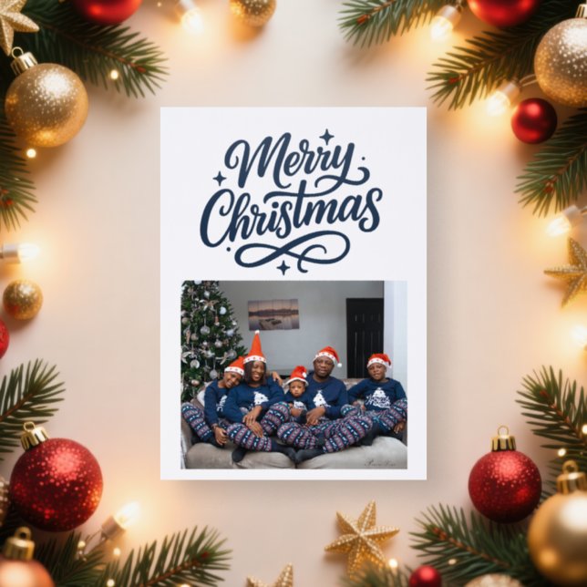 Merry Christmas Elegant Simple Personalized Letterpress Photo Cards (Insitu)