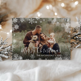 Merry Christmas Elegant Snow Frame Photo Card