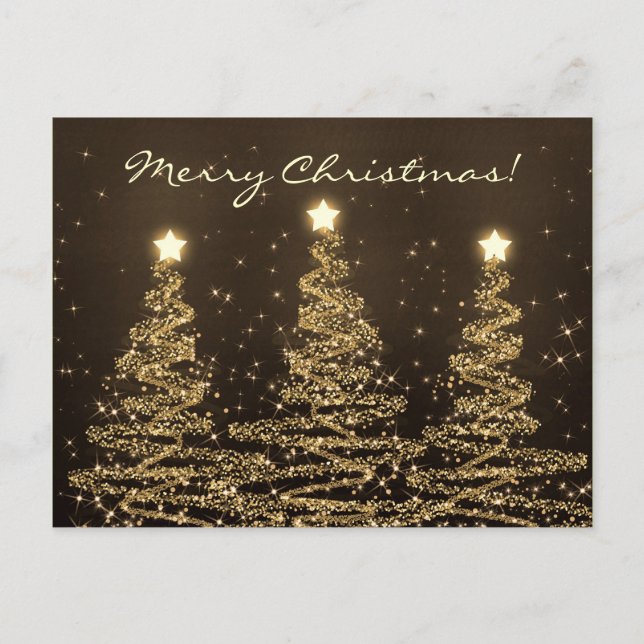 Merry Christmas Elegant Sparkling Trees Black Holiday Postcard (Front)